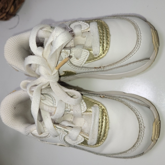 INFANT NIKE AIR MAX 90 LTR WHITE GOLD TRAINERS Size 5C - Picture 3 of 5